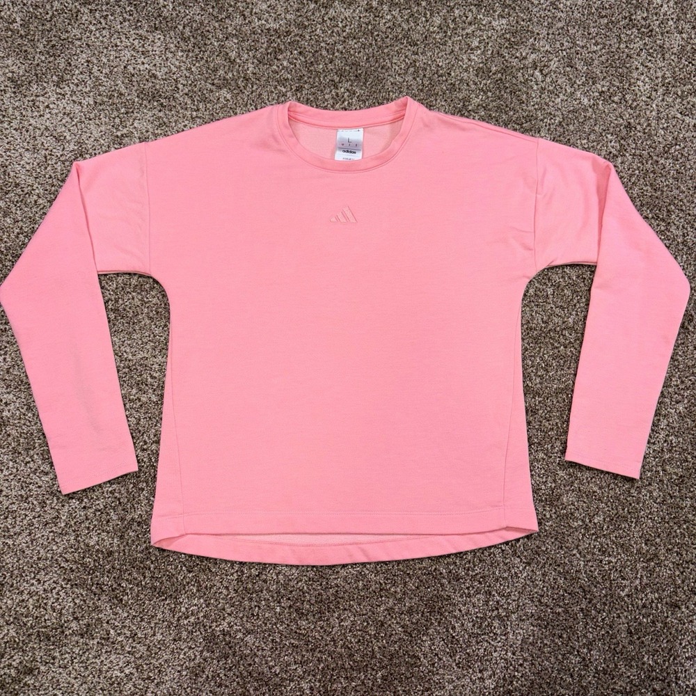 Adidas Youth Large 14 Pink Crewneck Sweatshirt Embroidered Logo Activewear